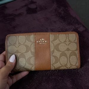 COACH brown logo zip around wallet